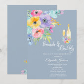 Kleurrijke lentebloemen Dusty Blue Brunch & Bubbly Kaart (Voorkant / Achterkant)