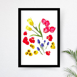 Kleurrijke lentebloemen - Elegante minimalistische Poster