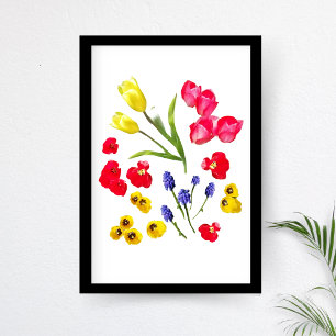 Kleurrijke lentebloemen - Elegante minimalistische Poster