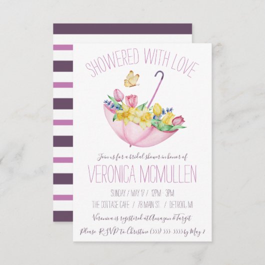 Kleurrijke lentebloemen en paraplu Vrijgezellenfee Kaart (Voorkant / Achterkant)