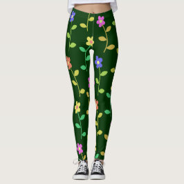 Kleurrijke lentebloemen groene leggings