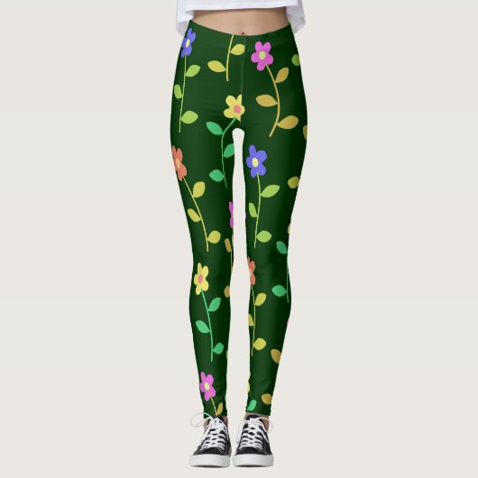 Kleurrijke lentebloemen groene leggings (Voorkant)