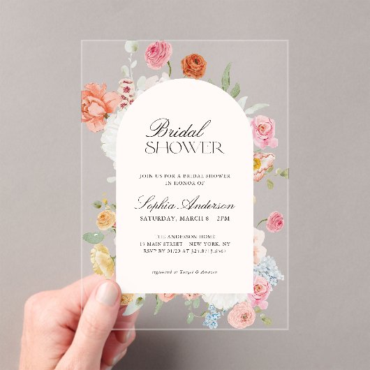 Kleurrijke lentebloemen kalligrafie Vrijgezellenfe Acryl Uitnodigingen (Insitu (Draagbaar))