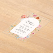 Kleurrijke lentebloemen kalligrafie Vrijgezellenfe Acryl Uitnodigingen (Laagn)