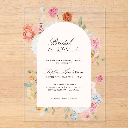 Kleurrijke lentebloemen kalligrafie Vrijgezellenfe Acryl Uitnodigingen (Voorkant)