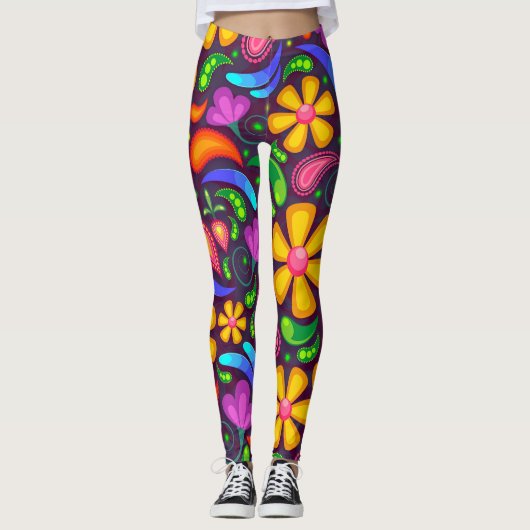 Kleurrijke lentebloemen leggings (Voorkant)