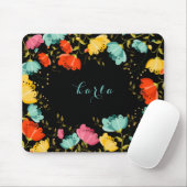 Kleurrijke lentebloemen Lijst zwarte achtergrond Muismat (Met muis)