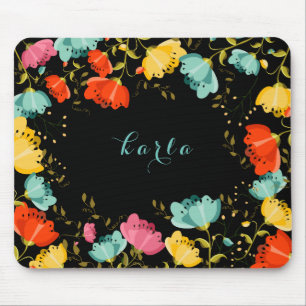 Kleurrijke lentebloemen Lijst zwarte achtergrond Muismat