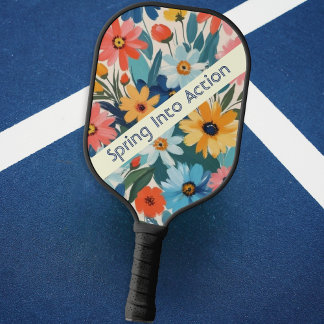Kleurrijke Lentebloemen Monogram Pickleball Paddle