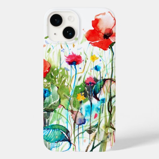 Kleurrijke lentebloemen & rode klaproos Waterverve Case-Mate iPhone Case (Achterkant)