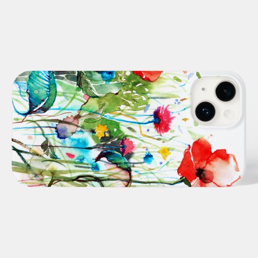 Kleurrijke lentebloemen & rode klaproos Waterverve Case-Mate iPhone Case (Achterkant (horizontaal))