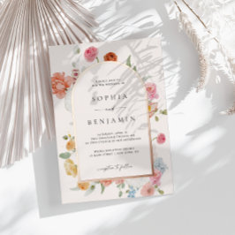 Kleurrijke lentebloemen Roos Gold Wedding Arch Folie Uitnodiging
