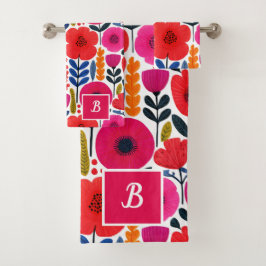 Kleurrijke lentebloemen Waterverf BOHO Monogram Bad Handdoek
