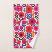 Kleurrijke lentebloemen Waterverf BOHO Monogram Bad Handdoek (Handdoek)