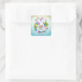 Kleurrijke Lentekonijn Paaseieren & Bloemen Vierkante Sticker (Tas)