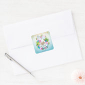 Kleurrijke Lentekonijn Paaseieren & Bloemen Vierkante Sticker (Envelop)