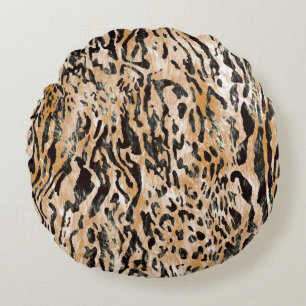 Kleurrijke Leopard Meter Textielpatroon Rond Kussen