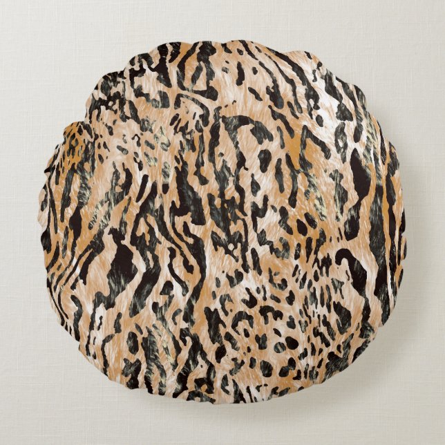 Kleurrijke Leopard Meter Textielpatroon Rond Kussen (Voorkant)