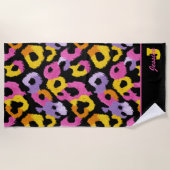 Kleurrijke Leopard Print Retro Glam Monogrammed Na Strandlaken (Voorkant)