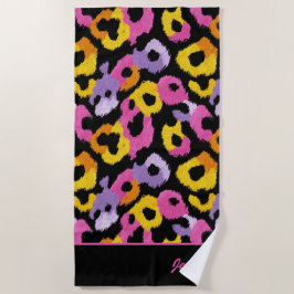 Kleurrijke Leopard Print Retro Glam Monogrammed Na Strandlaken