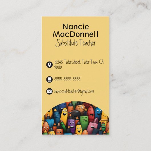 Kleurrijke leraar bijles penpatroon visitekaartje (Achterkant)