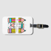 Kleurrijke leraar naam potlood cartoon bagagelabel (Voorkant (horizontaal))