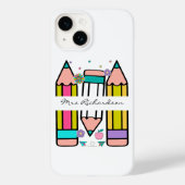 Kleurrijke leraar naam potlood cartoon Case-Mate iPhone case (Achterkant)
