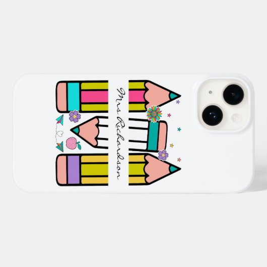 Kleurrijke leraar naam potlood cartoon Case-Mate iPhone case (Achterkant (horizontaal))