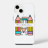Kleurrijke leraar naam potlood cartoon iPhone hoesje (Achterkant)