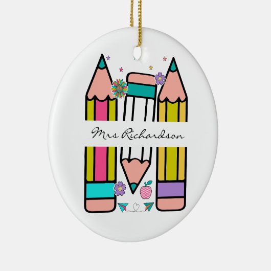 Kleurrijke leraar naam potlood cartoon keramisch ornament (Rechts)
