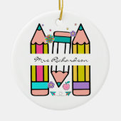 Kleurrijke leraar naam potlood cartoon keramisch ornament (Voorkant)