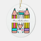 Kleurrijke leraar naam potlood cartoon keramisch ornament (Links)