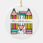 Kleurrijke leraar naam potlood cartoon keramisch ornament (Achterkant)