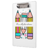 Kleurrijke leraar naam potlood cartoon klembord (Links)