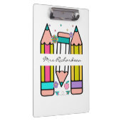 Kleurrijke leraar naam potlood cartoon klembord (Rechts)