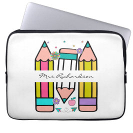 Kleurrijke leraar naam potlood cartoon laptop sleeve