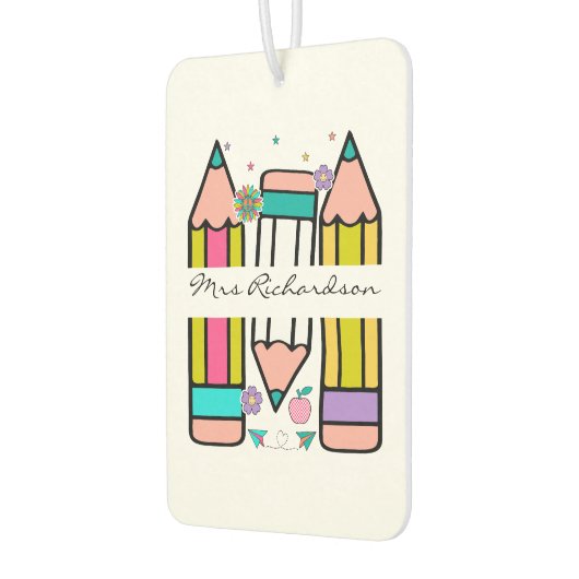 Kleurrijke leraar naam potlood cartoon luchtverfrisser (Links)