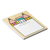 Kleurrijke leraar naam potlood cartoon notitieblok (Schuin)