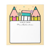 Kleurrijke leraar naam potlood cartoon notitieblok (Voorkant)