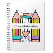 Kleurrijke leraar naam potlood cartoon notitieboek (Voorkant)