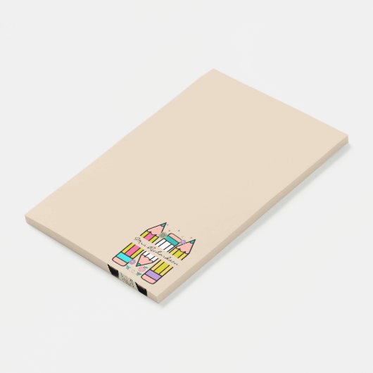 Kleurrijke leraar naam potlood cartoon post-it® notes (Schuin)