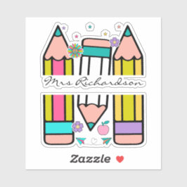 Kleurrijke leraar naam potlood cartoon sticker