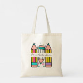 Kleurrijke leraar naam potlood cartoon tote bag (Achterkant)