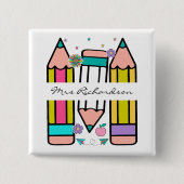 Kleurrijke leraar naam potlood cartoon vierkante button 5,1 cm (Voorkant)