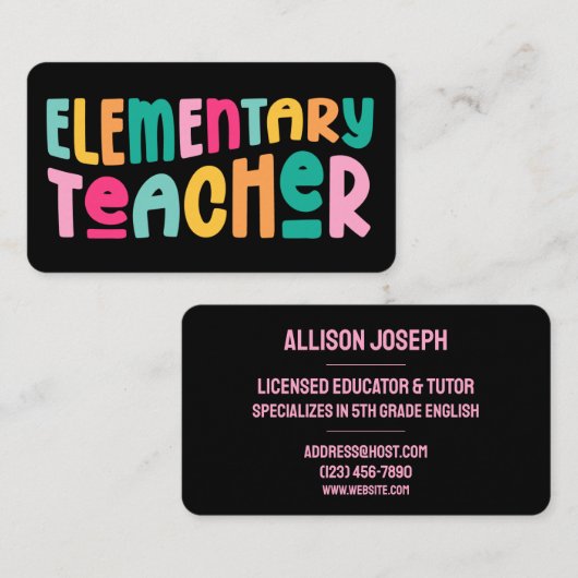 Kleurrijke leraar van de basisschool visitekaartje (Voorkant / Achterkant)