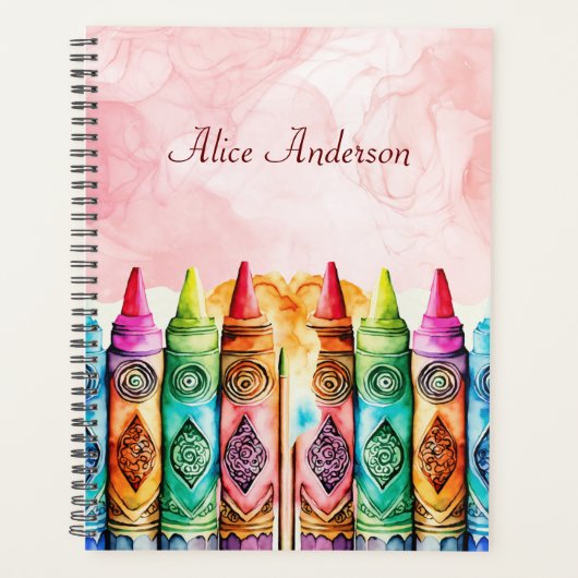 Kleurrijke Leraar Waardering Rainbow Crayon Planner (Voorkant)