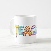 Kleurrijke leraar Word Art Fun Koffiemok (Voorkant links)