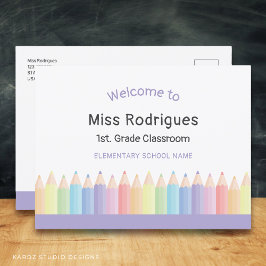 Kleurrijke Leraren Welkom Terug School Ansichtkaar Briefkaart