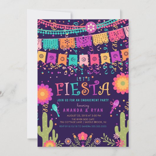 Kleurrijke Let's Fiesta Engagement Party uitnodigi Kaart (Voorkant)