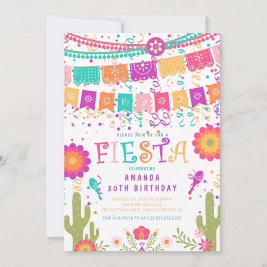 Kleurrijke Let's Fiesta verjaardagsfeestje uitnodi Kaart (Voorkant)